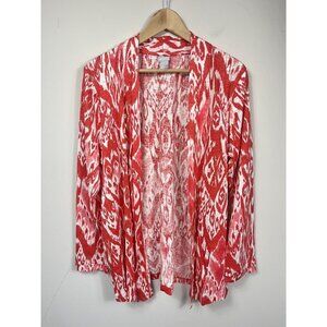Chicos Sweater Womens  Size 2 Red Pink Cardigan 100% Linen Open Long Sleeve L